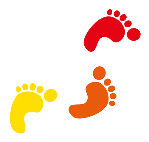 Impronte di piedi scalzi colorate